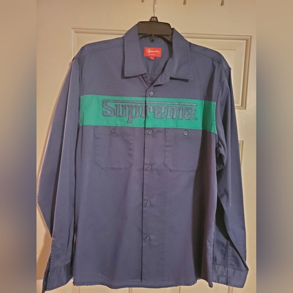Supreme Racing Logo Work Shirt. Color Navy. Size Large. - Picture 1 of 5